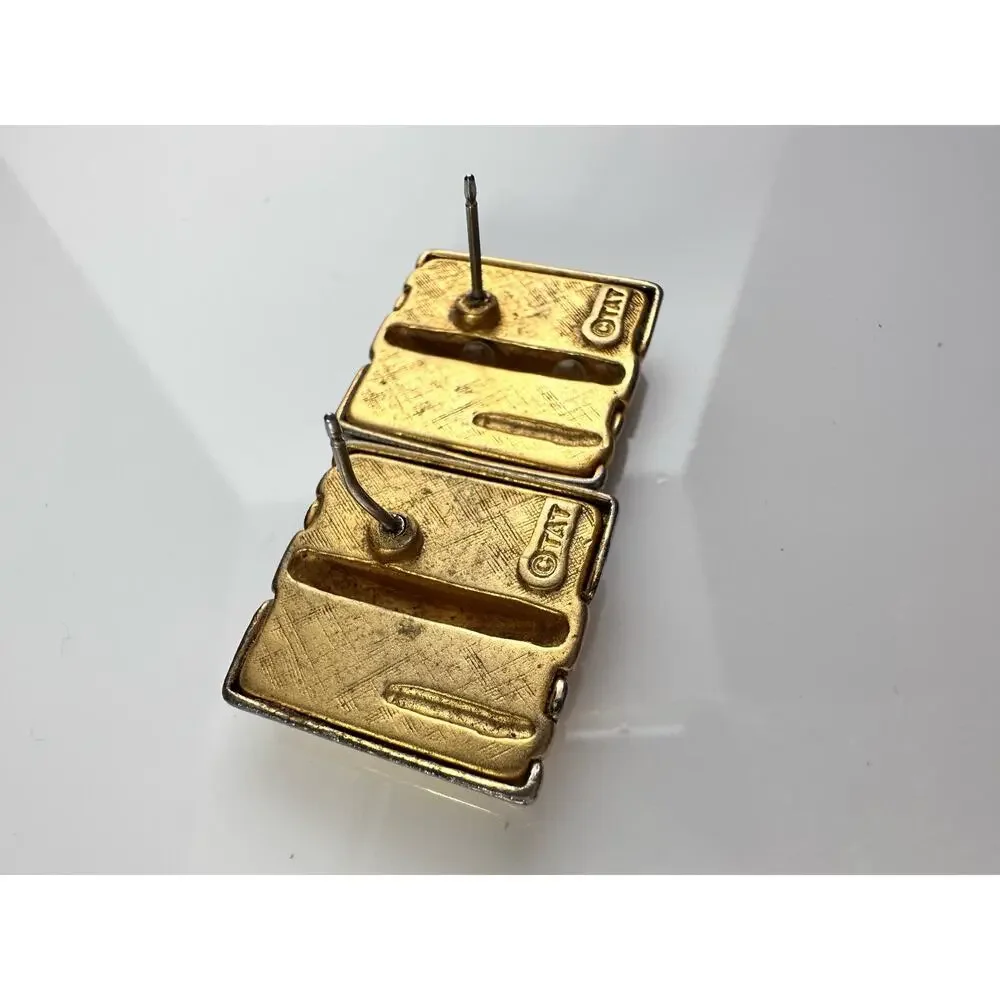 Geometric gold square stud earrings